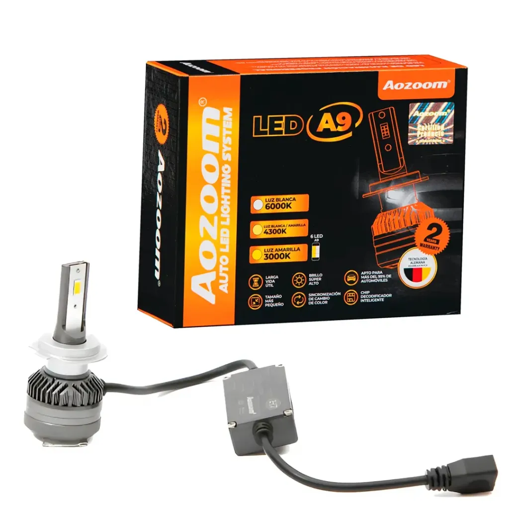 BOMBILLO LED FAROLA (UND) A9 H7 12V TRICETA TRICOLOR AOZOOM